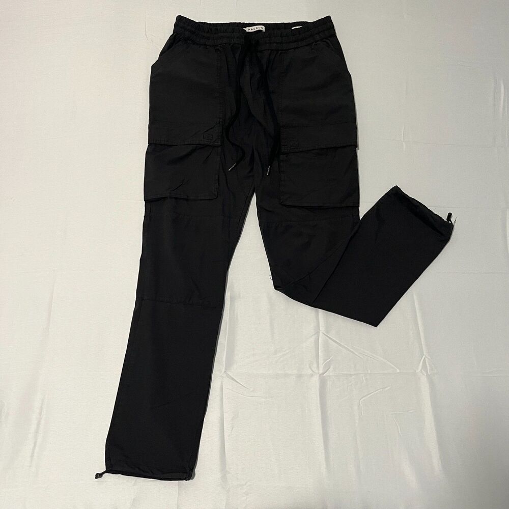 PacSun Men's Cargo Pants Black Elastic Waist Drawstring Utility Pocket Size L